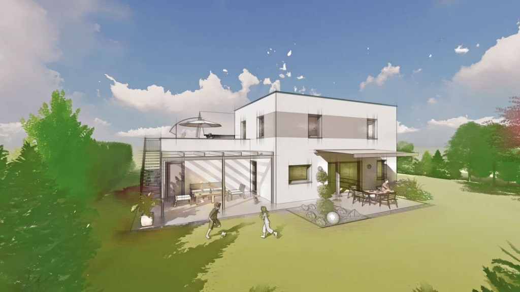 Flachdachhaus-gezeichnet-mit-Terrasse